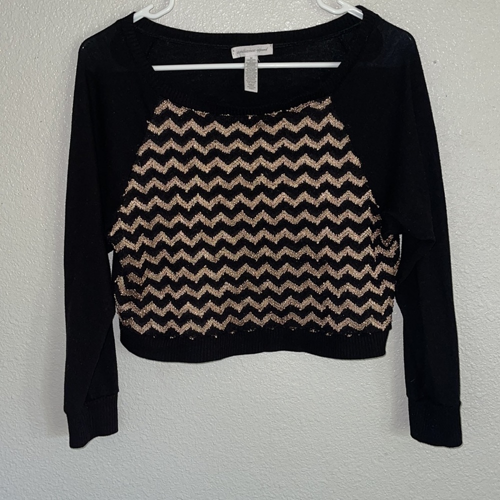 Gold and black long sleeve crop top